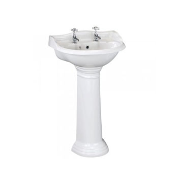 Hudson Reed Chancery White 2 Tap Hole Basin & Full Pedestal